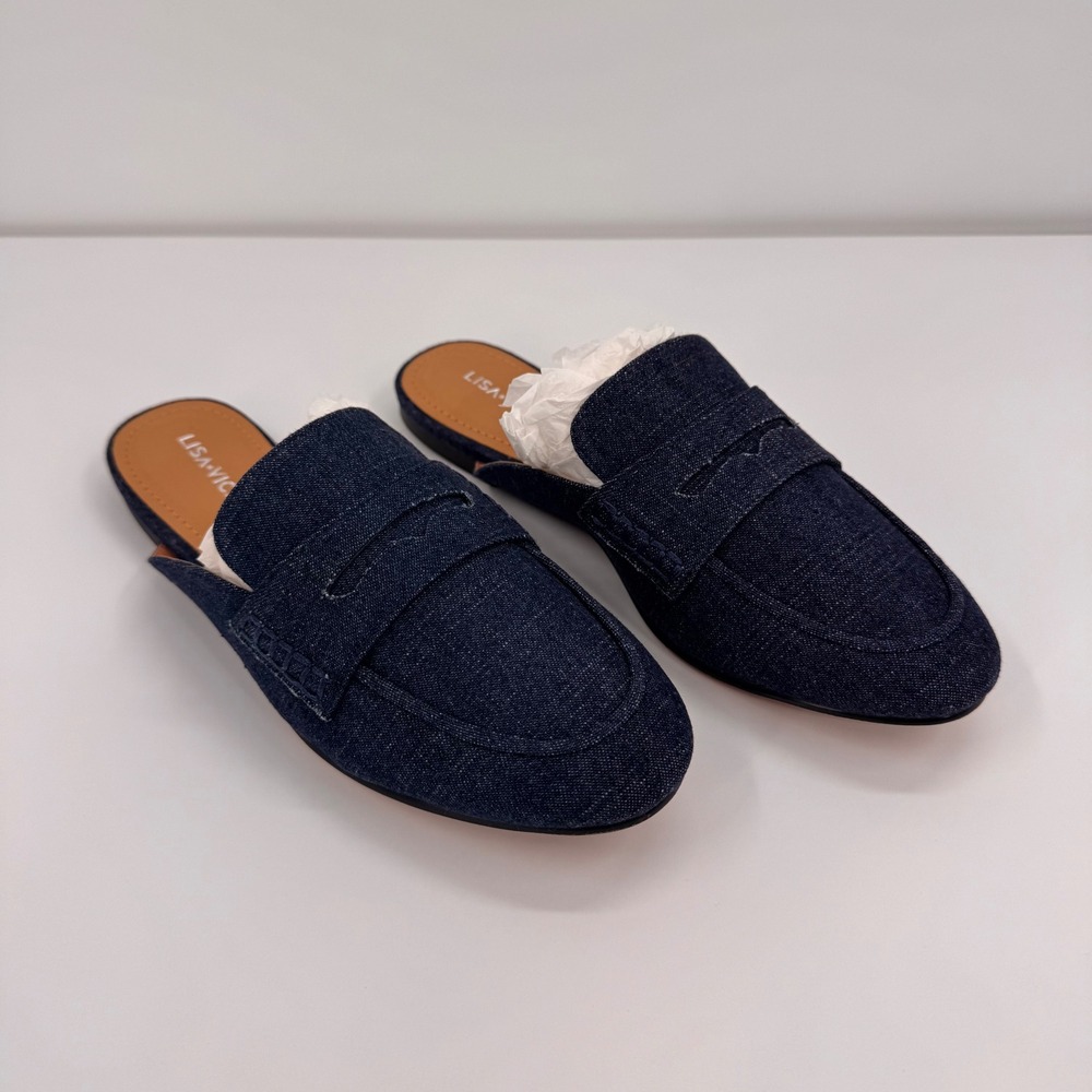 Lisa Vicky Enrich Women's 7.5 M NEW Dark Blue Denim Penny Loafer Mules Slide On - Picture 3 of 14